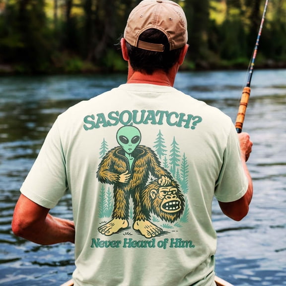 NODB Funny Sasquatch Shirt, Never Heard Of Him Tee, Bigfoot Alien T-Shirt, Top, Retro Cryptid Gift Men, Women SAND Unisex S-5XL Hot Trending Shirt, Vintage Birthday Gift
