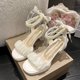 thumbnail image 2 of Estilo de hada moda punta cuadrada encaje cadena cuenta fiesta boda tacones altos elegante perla sandalias mujer verano tacón medio mujer Shoe35 Gao Jinjia LED, 2 of 2