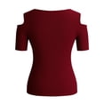 thumbnail image 6 of Htigea Women's Cold Shoulder Short Sleeve Tops Chains V-Neck T-Shirts Summer Trendy Going Out Club Tees Wine S, 6 of 8