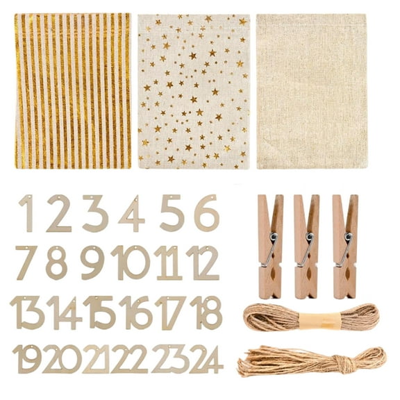 chaungfeng 24 - Pack 5x7 Inches Reusable Linen Burlap Gift Bags, Christmas Candy Bag with Hang Tag, Clip, Hanging Rope - for Presents, Party Favors, Retail, Samples