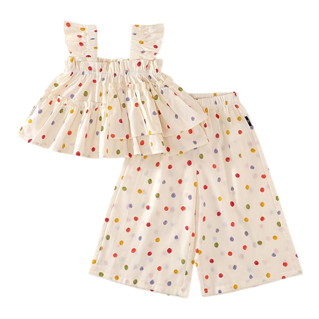 Zpanxa Summer Outfits for Girls Bow Print Pullover Top and Solid Color Long Pants Set 4-5 Years