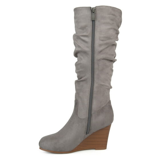 Brinley Co. Women's Wide Calf Slouchy Faux Suede Midcalf Wedge Boots