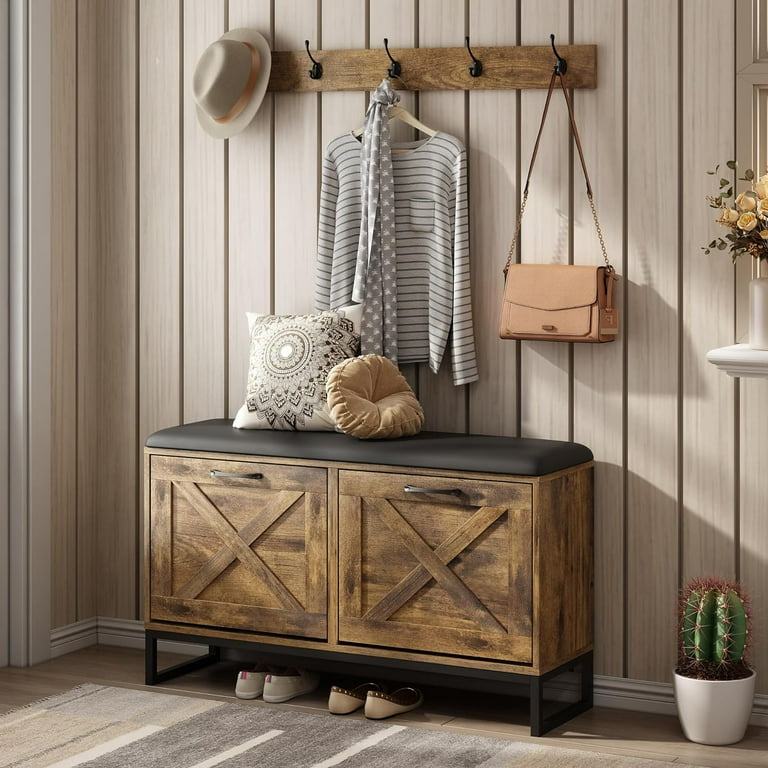 Vabches Shoe Storage Bench with Flip-Flop Drawers, Upholstered