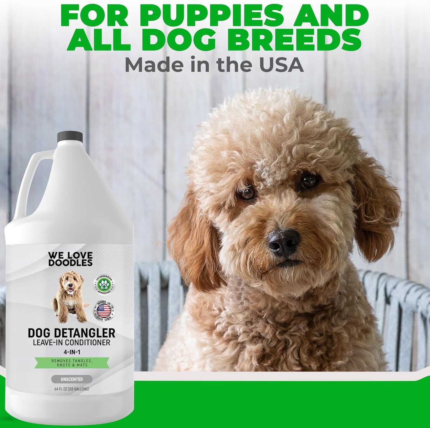 We Love Doodles Professional Moisturizing Soothing Dog 4-in-1 Conditioner, & Detangler, Unscented, 64 fl-oz