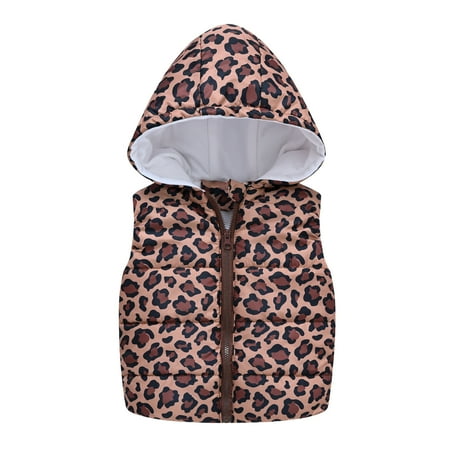 

BIZIZA Toddler Vest for Baby Padded Thicken Zip Up Sleeveless Cartoon Print Hooded 1-6Y Chlid Tops Brown 130