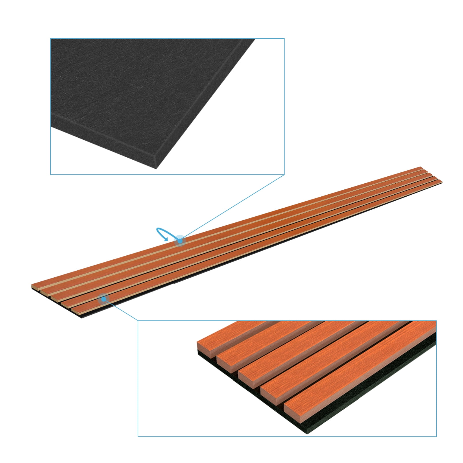 Art3dwallpanel 4Pcs 94.5'' x 7.9'' Wood Slat Acoustic Panels, MDF 3D Wall Panel for Accent Wall Ceiling Office,Cherry