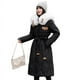 thumbnail image 4 of Chaqueta de plumón y algodón para mujer, corte ajustado, cuello de piel grande, estilo mediano a largo, chaqueta de algodón por encima de la rodilla, abrigo grueso, 4 of 5