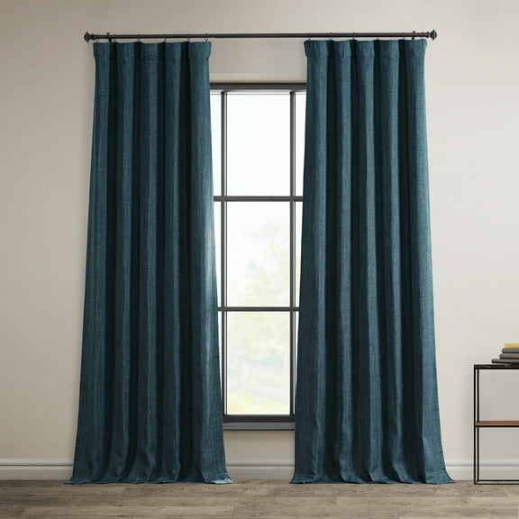 Story Blue Faux Linen Room Darkening Curtain (1 Panel), Story Blue, 50W X 108L