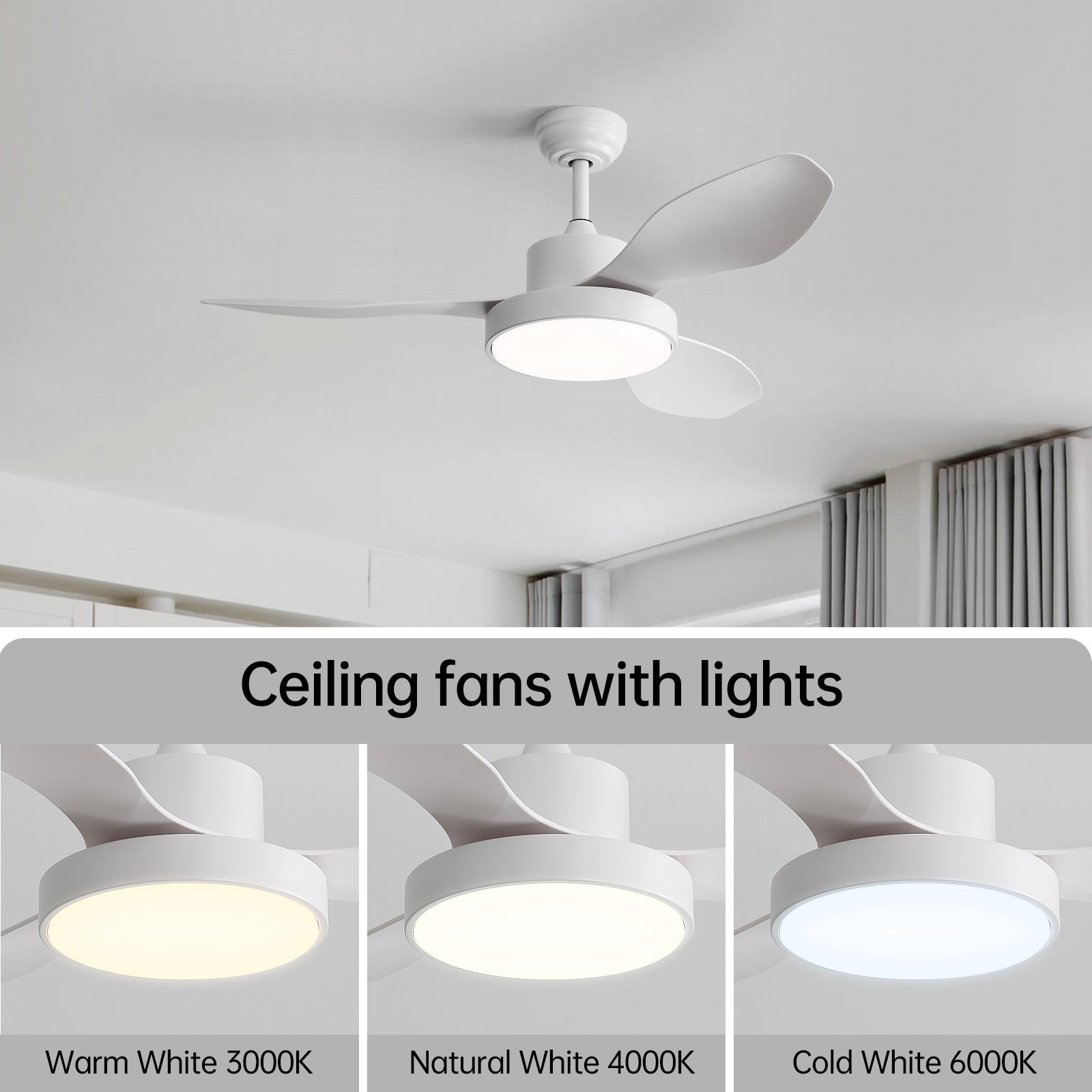 Sofucor 47-Inch Modern Ceiling Fan with LED Dimmable Lights, Remote, Reversible, 3CCT, Quiet 6 Speeds