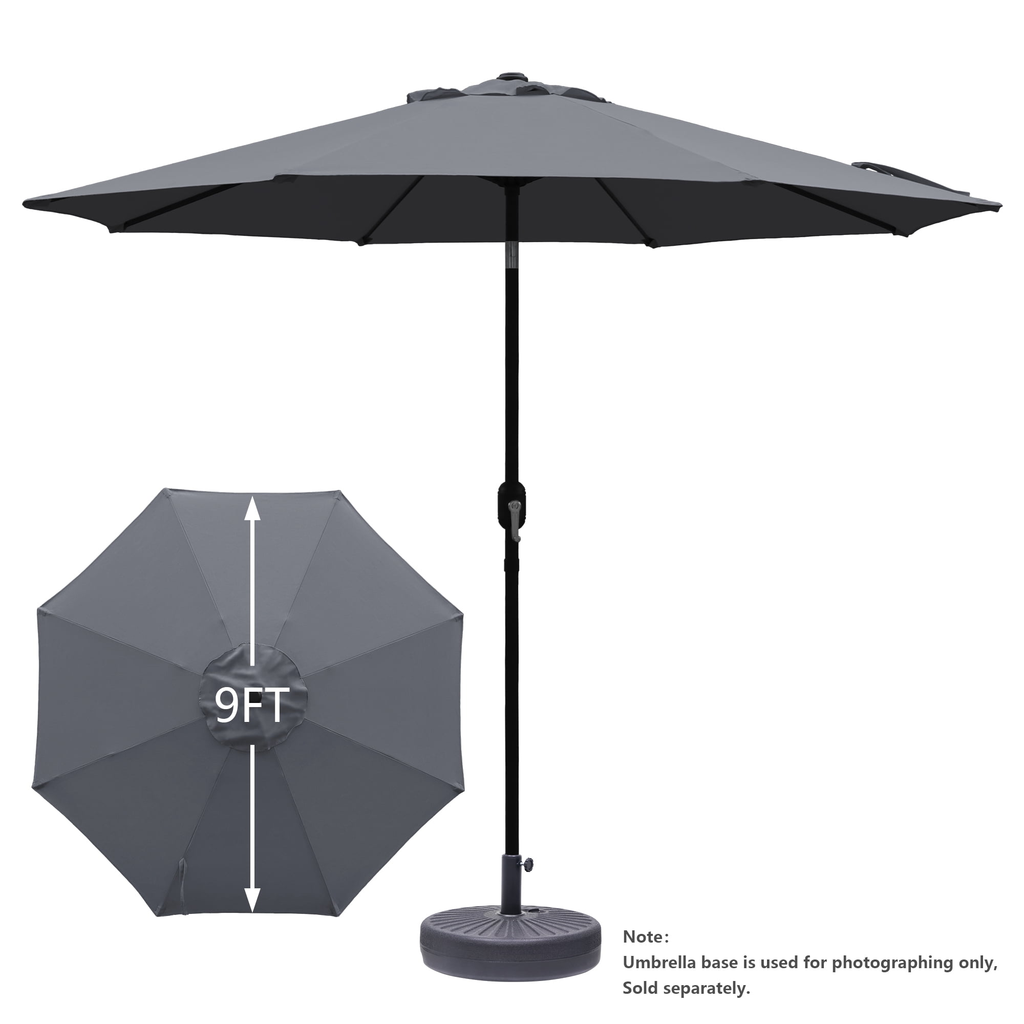 Abble Outdoor 9ft Patio Umbrella with Crank Handle and Push Button Tilt, Outdoor Market Umbrella with 8 Ribs for Garden, Deck, Backyard, Pool, Dark Gray