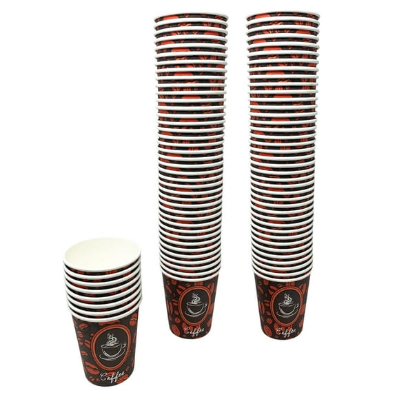100 Count High Quality Disposable Paper Hot Coffee Cups, Perfect For Hot Drinks Tea & Coffee, Coffee Shops And Bars (8 oz)