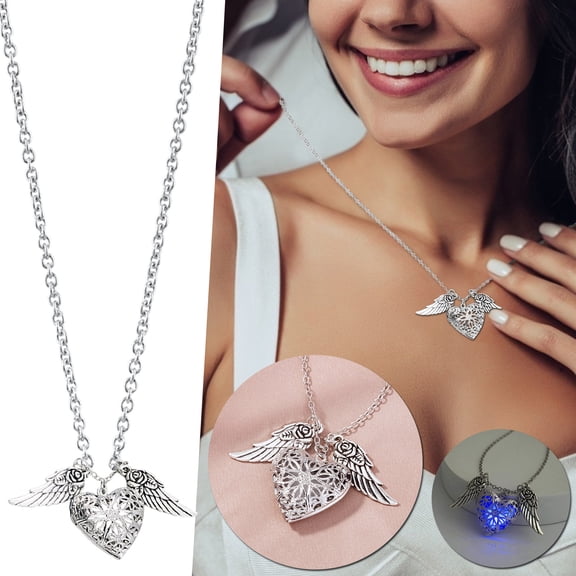 Taylonsss Angel Wing Heart Luminous Necklace,Necklace Jewelry