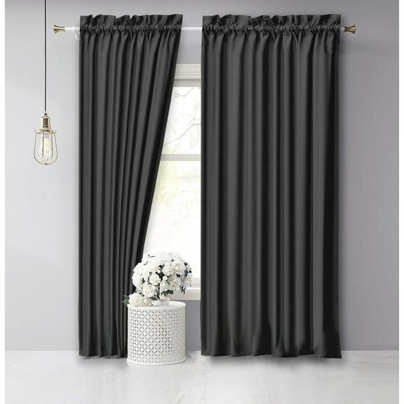 Vargottam Cotton Slub Medium Gray Curtains 46 Inch Window Curtain 2-Panel Rod Pocket Living Room Drapes Curtain Set