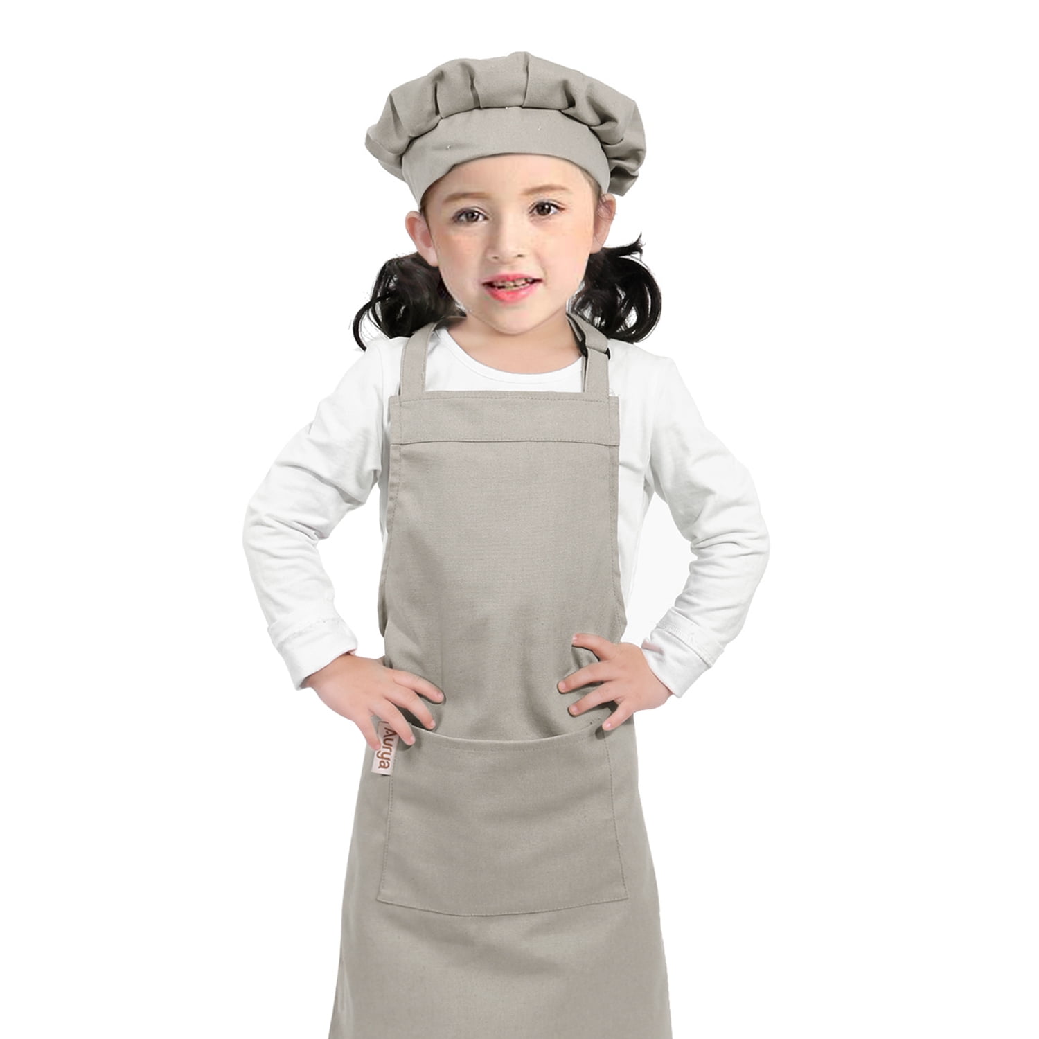 Kids Apron and Chef Hat Set-Adjustable Child Apron for Boys and Girls Aged 6-14