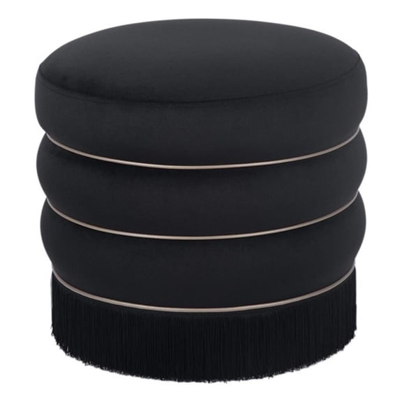 Maklaine Modern Contemporary Velvet Ottoman in Retro Black Finish