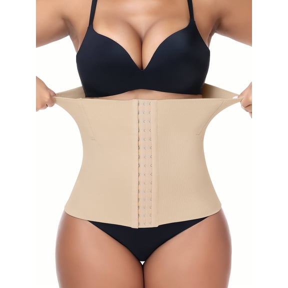 MANIFIQUE Seamless Waist Trainer for Women, Adjustable 3 Rows Hooks Tummy Control Waist Cincher, Anti-Roll Boned Shapewear Corset, Breathable Body Shaper for Daily Wear Postpartum