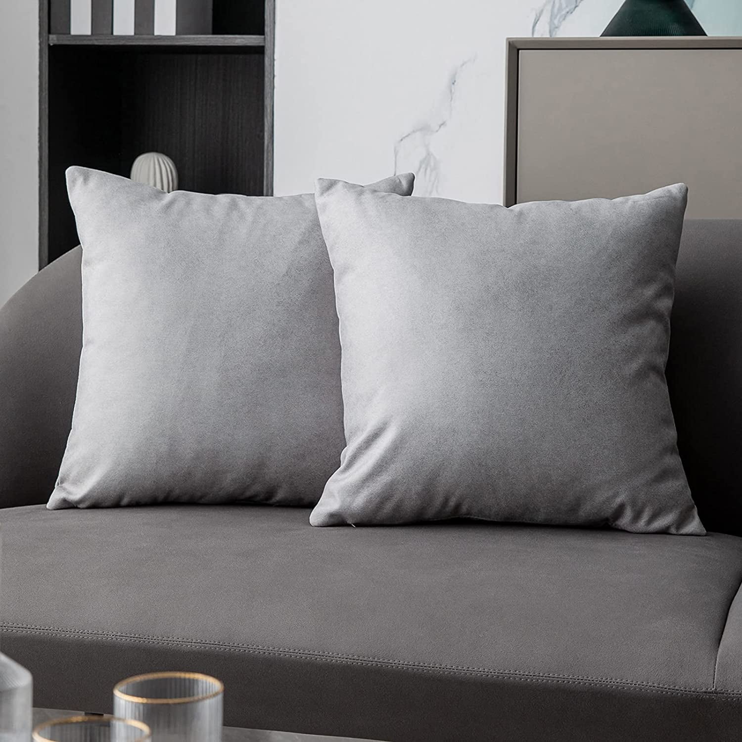 Light Grey Large Faux Leather Pillow Covers 24x24 Inch Set of 2 Modern Accent Decorative Square Throw Pillow Covers Cushion Cases for Bedroom Living