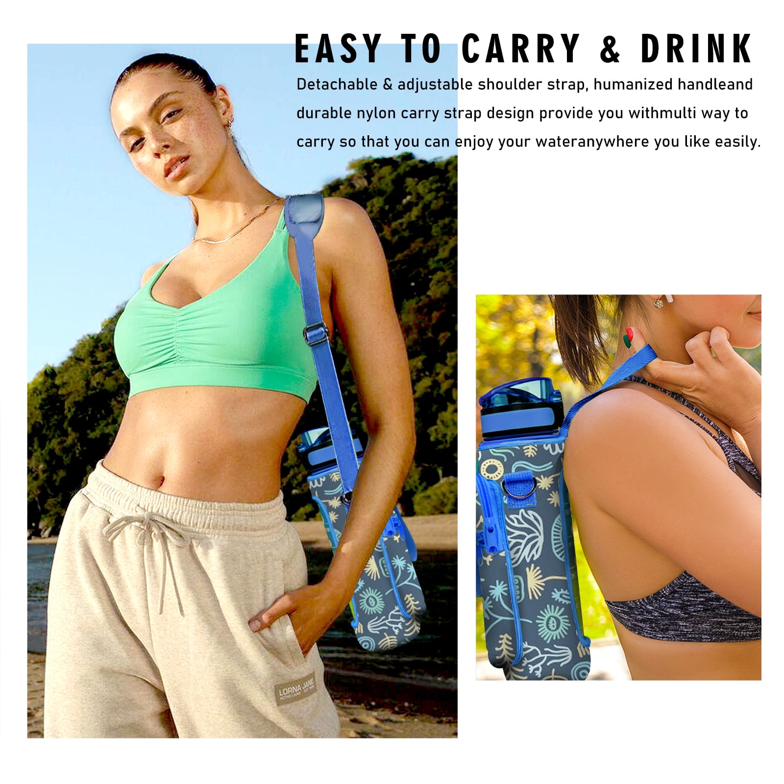 32oz Sports Water Bottle with Detachable Strap, Button-Operated Lid, and Straw - Perfect for Hydration on the Go