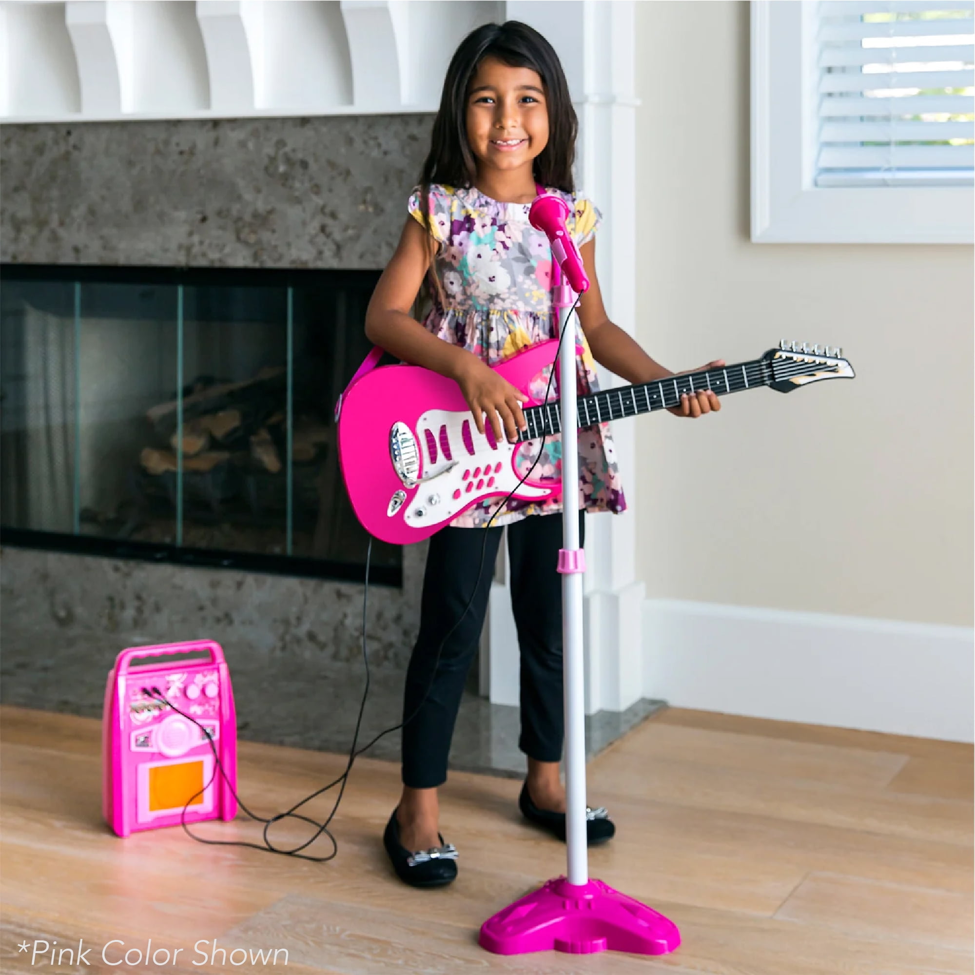 Best Choice Products Pretend Play Kids Electric Guitar, Toy Guitar with Interactive Microphone, Amp - Soft Pink
