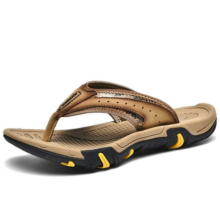 

Lopsie Arch Support Leather Mens Flip Flops Size 10 Thong Slippers Casual Beach Sandals for Men Khaki