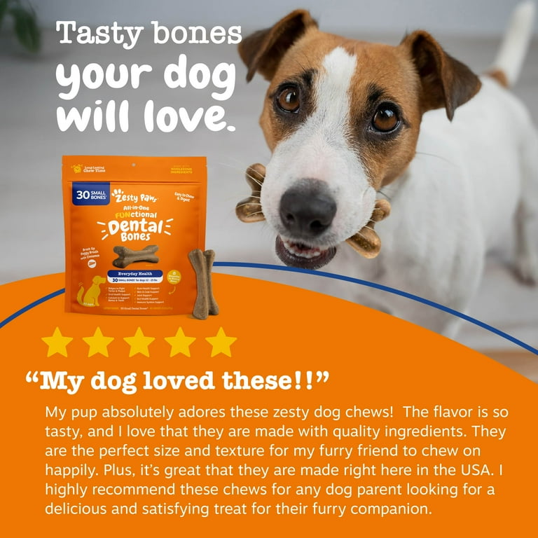 Zesty Paws Multifunctional Dental Bones for Dogs, 30 Small Dry