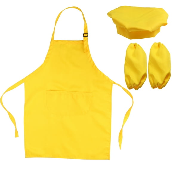 Juego de chef para niños Juego completo de regalo de cocina para niños con delantal con gorro de cocinero y manga de cocina para cocinar Fiesta de decoración de pintura para hornear (amarillo)