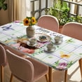 thumbnail image 3 of Happy Easter Table Cloths for 4 Foot Rectangle Tables, Spring Daisy Eggs Leaves Butterfly Colorful Plaid Patio Waterproof Elastic Fitted Tablecloths, Washable Rectangular Table Cover for Camping, 3 of 8
