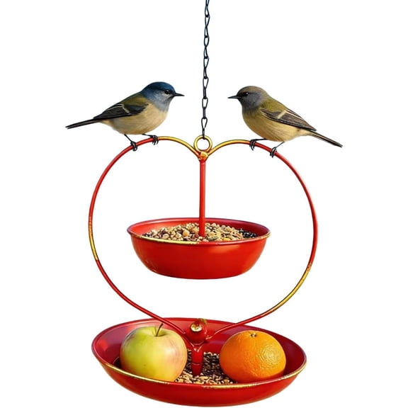 Heart-Shaped Hanging Bird Feeder, Double Layer Iron Feeder for Outdoor Garden, Retro Balcony Decor, Wildlife Accessory for Backyard Bird Feeding