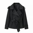 thumbnail image 3 of QUNYINEY Trench Coats for Women Cropped Black Single Breasted Outerwear with Belt Long Sleeve Loose Fit Turndown Collar Womens Jacket, 3 of 4