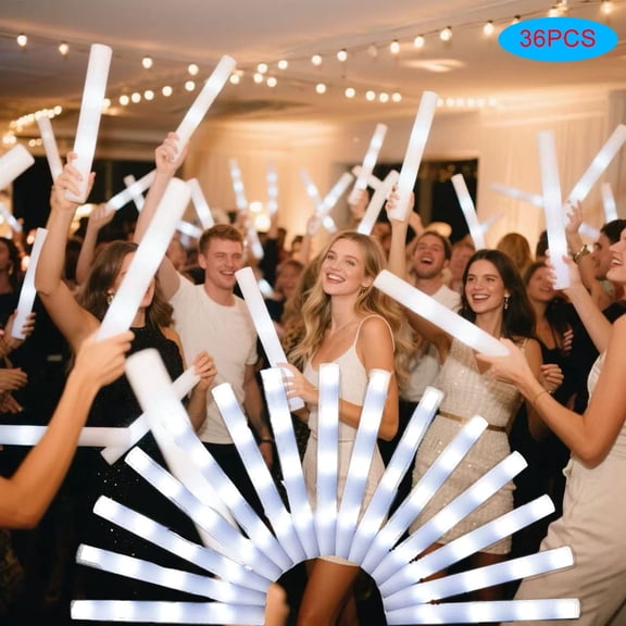 36-piece multifunctional party gift set, including LED white foam glow sticks, glowing party supplies, suitable for concert stages, Valentine's Day, celebrations, birthday parties, perfect for weddin