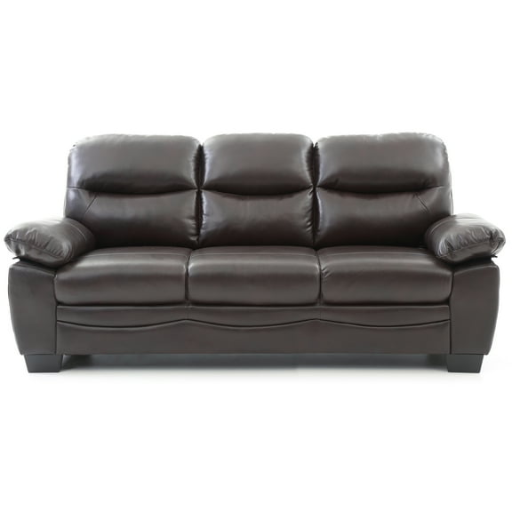 Passion Furniture PF-G674-S Marta 78 in. Flared Arm Faux Leather Straight Sofa in Dark Brown