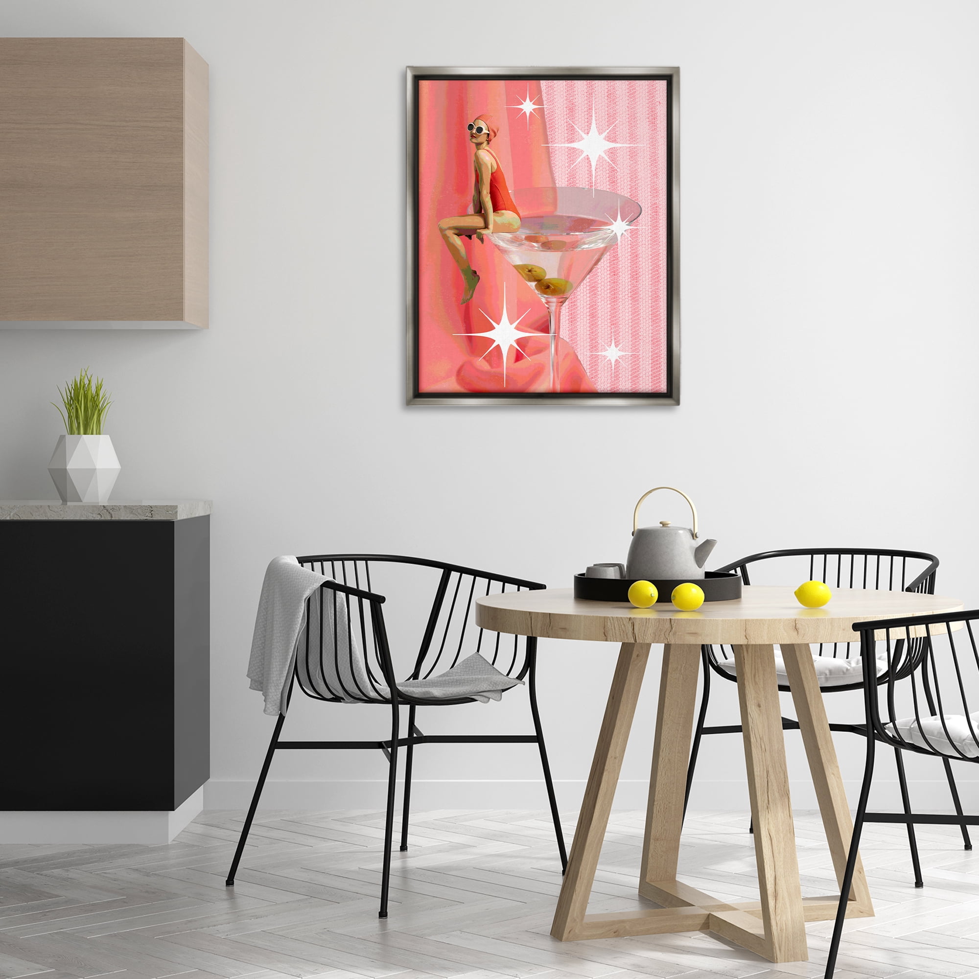 Stupell Industries Vintage Swimmer on Drink Food & Beverage Painting Gray Floater Framed Canvas Art Print Wall Art, 25 x 31