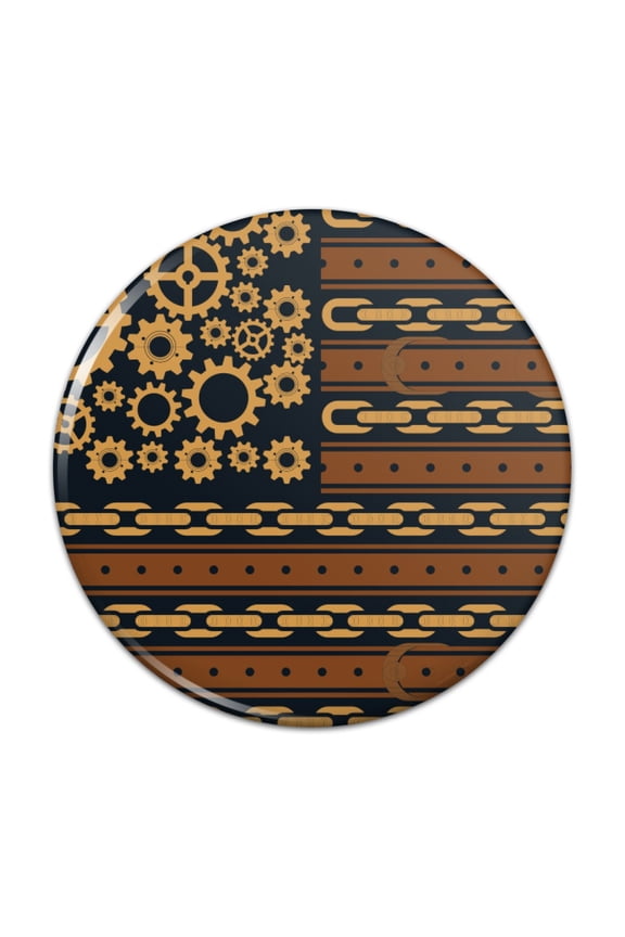 Steampunk American Flag with Gears Belts Chains Pinback Button Pin