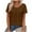 Brown, variant on Womens Pleated Short Sleeve Top, Navy Blue Scoop Neck Blouse Wrinkle-Free Machine Washable Casual Shirt for Women,Size L