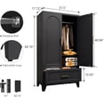 thumbnail image 2 of Black Metal Wardrobe Cabinet with Arched Design - 60" Freestanding Closet Armoire with 1 Drawer, Hanging Rod & Adjustable Shelf - Heavy Duty Storage Organizer for Bedroom, Nursery & Dorm, 2 of 9