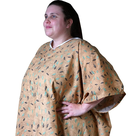 Care Outfit Hospital Gown IV with Snaps on Shoulders, Yellow Leaf Print, 3/Pack, 10XL