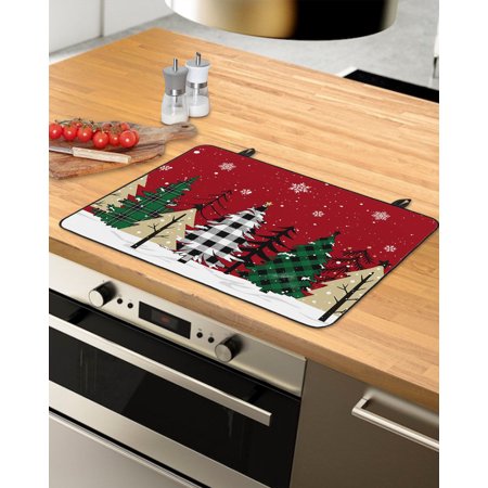 

Christmas Tree Stove Top Covers for Electric Stove Heat Insulation Fireproof Glass Cooktop Cover Counter Top Glass Stove Cover 31 x24 Merry Christmas Red Xmas Tree Winter Snowflake