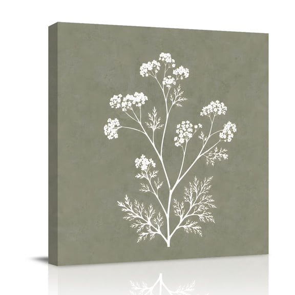 Canvas Wall Art, Green Floral Blossom Framed Canvas Prints for Bathroom Desk, Farmhouse Vintage Botanical Flowers Small Gallery Wrapped Wall Decor for Home Office, Gifts, 8"x8" Ship Next Day