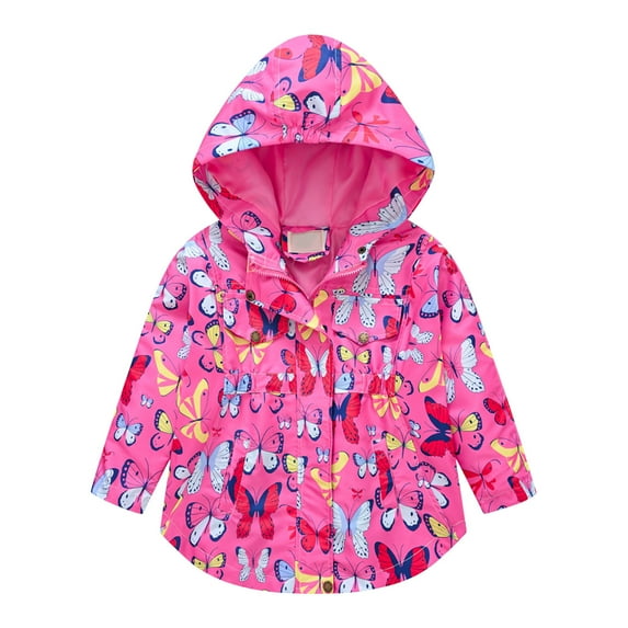 IROINNID Toddler Kids Baby Girls Fashion Cute Cartoon Butterfly Pattern Windproof Jacket Detachable Hooded Coat