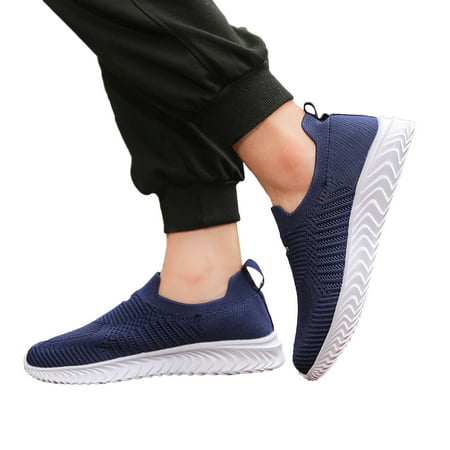 Mepaouo Men s Hands Free Slip-on Loafers Laceless Couple Walking Shoes Womens Knit Casual Sneakers