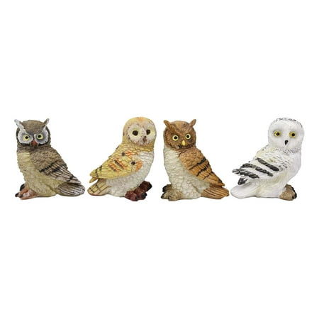 Ebros Colorful Nocturnal Owls Of The World Miniature Figurine Set of 4 Whimsical Forest Owl Bird Themed Accent Snow Barn Great Horned Species Hand Painted Resin (Best Horse Barns In The World)