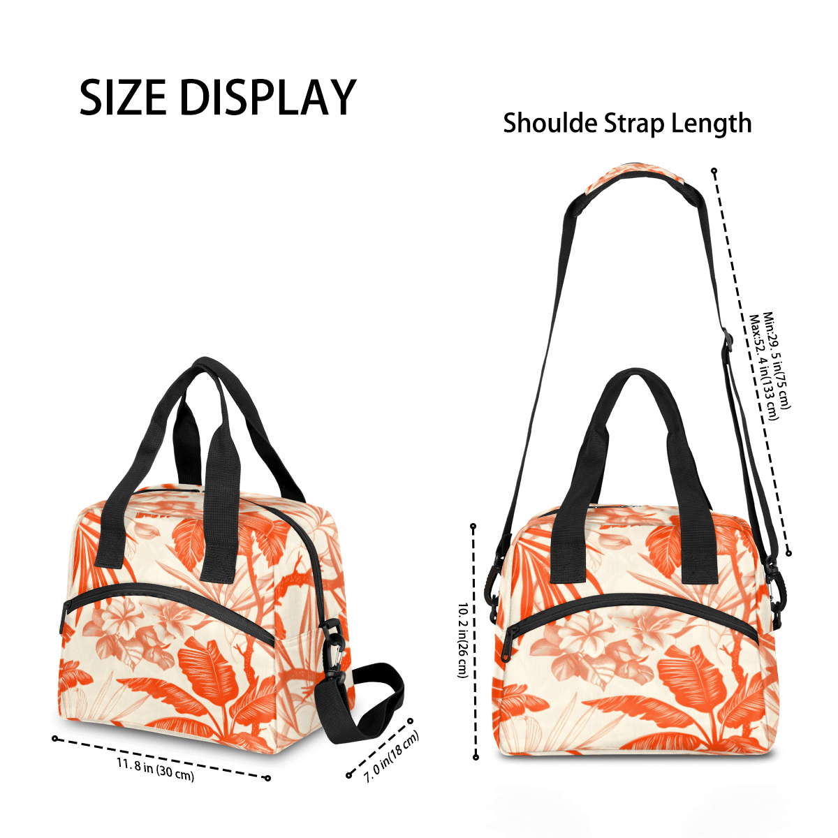 Herdesigns Leaves Leaf Insulated Lunch Bag for Women Men Adults Large Reusable Lunch Box Orange Leakproof Cooler Tote Bags with Adjustable Shoulder Strap