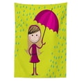 thumbnail image 3 of Ambesonne Rain Tablecloth Rectangular Table Cover, Little Girl Under Raindrop, 52"x70", Yellow Green Magenta, 3 of 4