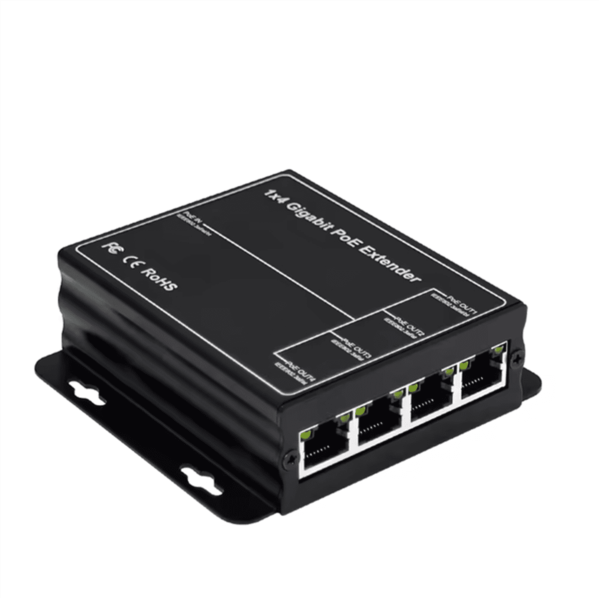 4 Port Gigabit POE Extender 100/1000Mbps 90W 1in 4 Out PoE Repeater DIN Rail Network VLAN for 48V POE Camera Wierless AP