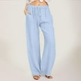 thumbnail image 2 of TOWED22 Cotton Linen Pants Women Summer Harem Baggy Wide Leg Floral Print Drawstring Cropped Pants with Pockets(Sky Blue,S), 2 of 7