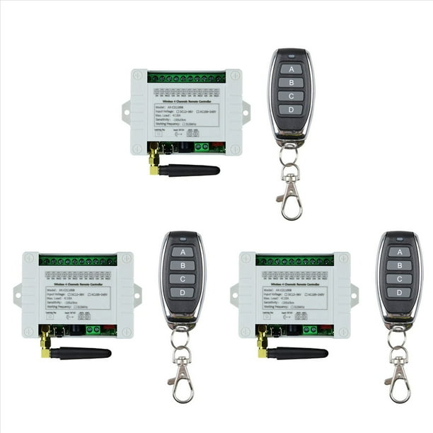 DC 12V 24V 36V 10A 433MHz Relé Inalámbrico de 4 Canales Receptor de Interruptor de Control Remoto + Transmisor de 4 Canales, 3 Receptor 3 Control Remoto