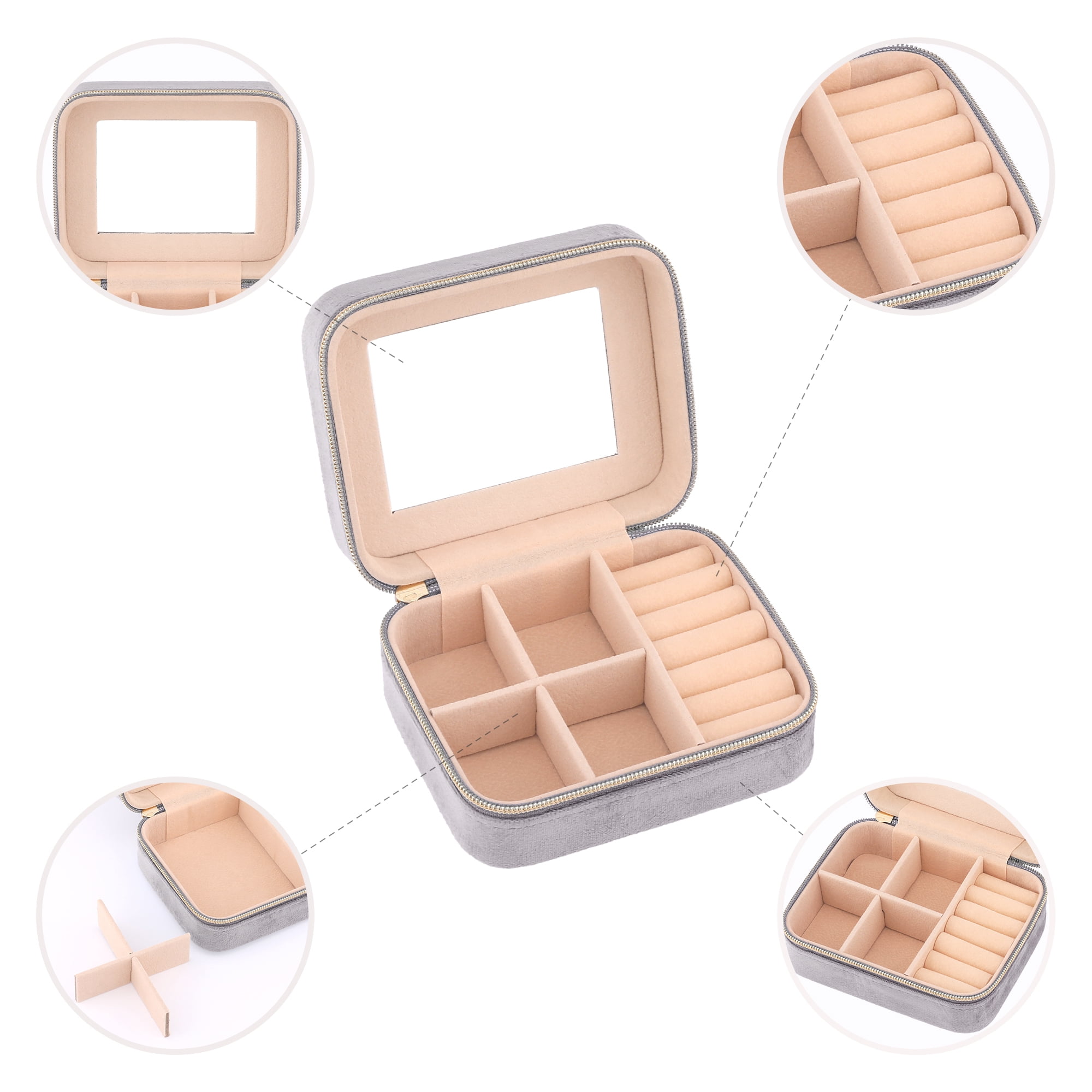 Unique Bargains Portable Velvet Jewelry Organizer Case for Women Gray