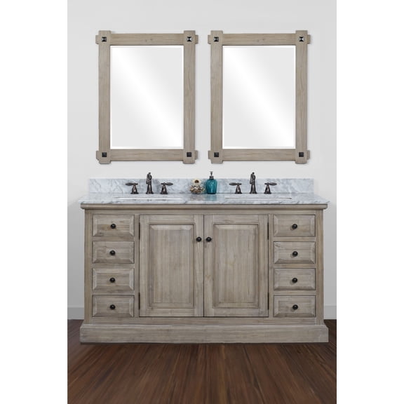 InFurniture Rustic Style Marble Top with SQ Sink 60-inch Double Sink Bathroom Vanity