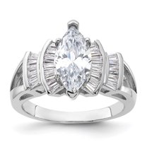 Sterling Silver Rhodium-plated Marquise Shape Center CZ Ring QR2021