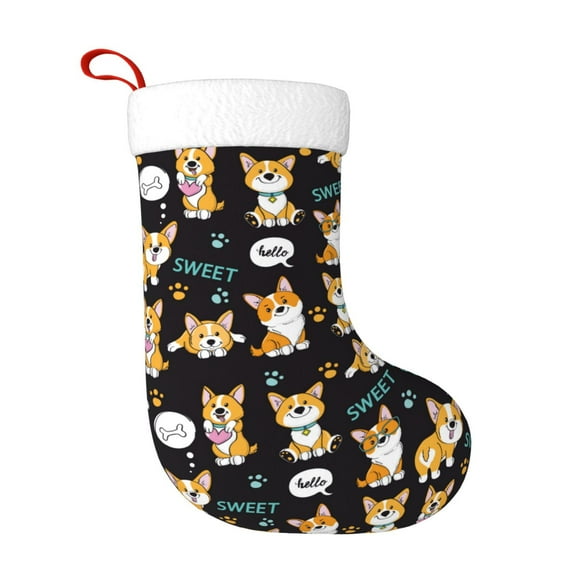 Haiem Cute Dogs Corgi Pattern Christmas Stockings, Personalized 18 Inches Knit Christmas Stockings Xmas Hanging Stockings for Family Christmas Decorations